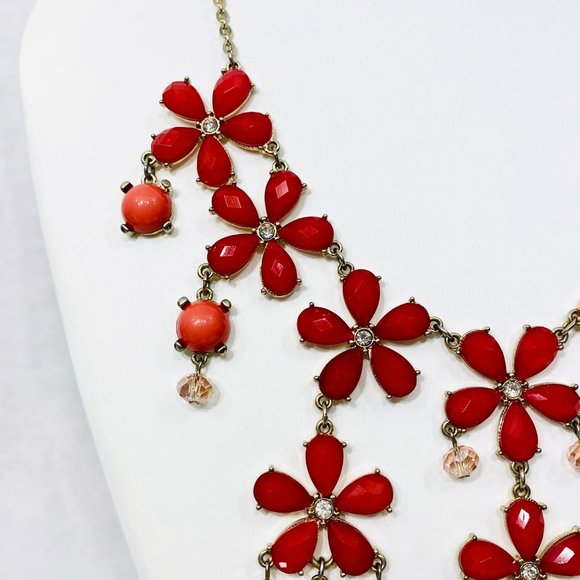 WHBM Red Floral Statement Necklace - Picture 7 of 10